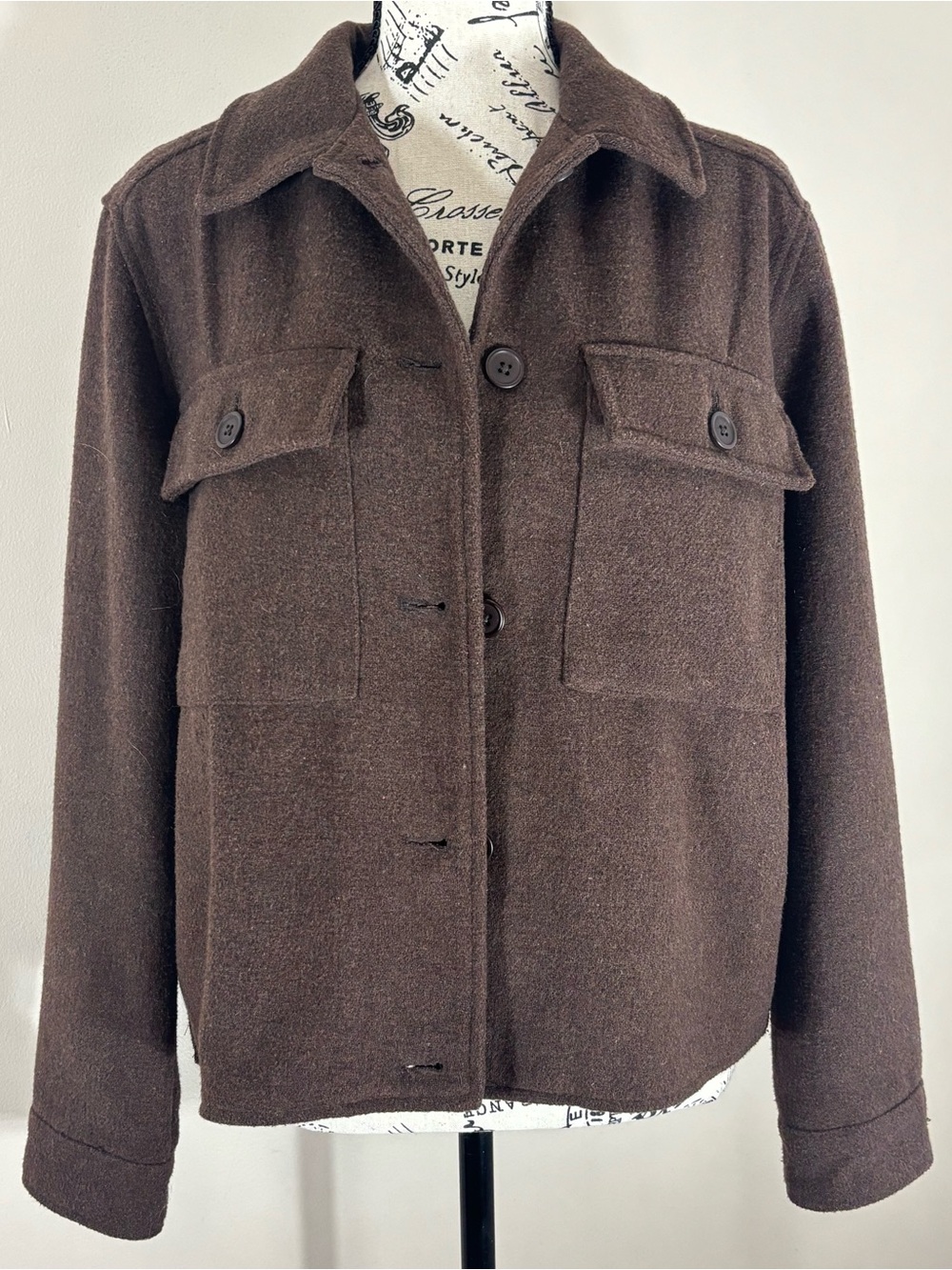 Women's Brown Sz Med Cropped Utility Jacket with Button Flap Pockets